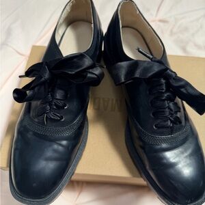 Black Satin Ribbon Lace-Up Oxfords